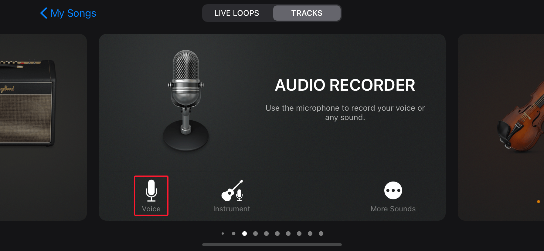 Tap the &ldquo;Voice&rdquo; icon on Audio Recorder