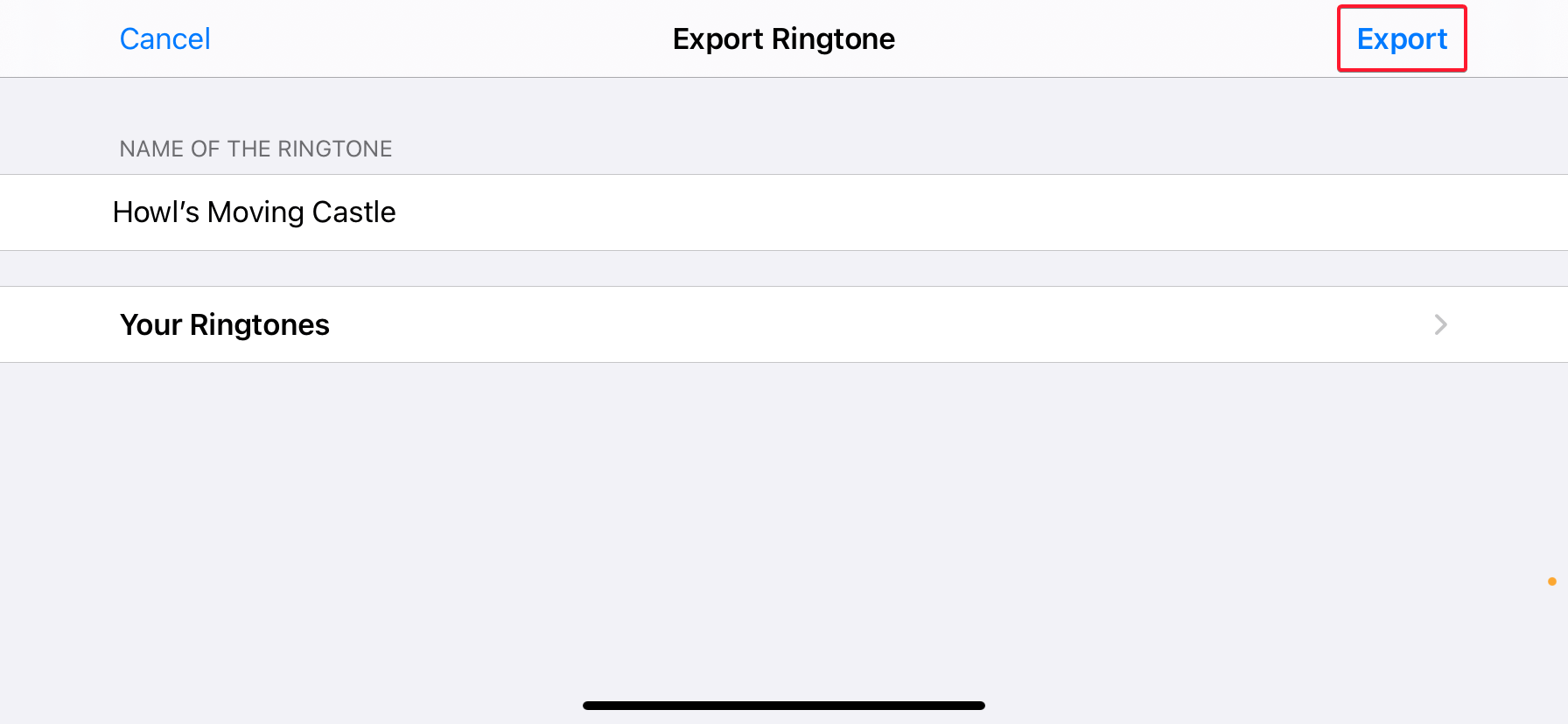 Name and tap &ldquo;Export&rdquo;