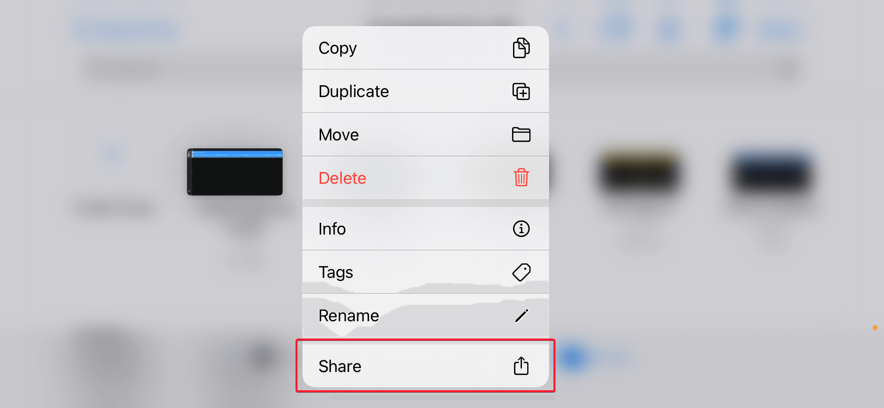 Tap and hold project file and tap &ldquo;Share&rdquo;
